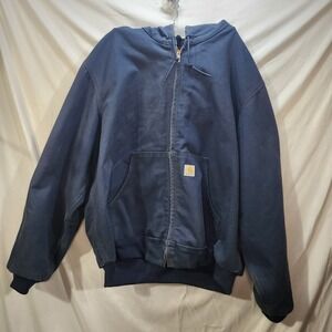 Carhartt Jacket Insulated Navy Blue RN 14806 Hooded Full Zip Men's 2XL USA MADE